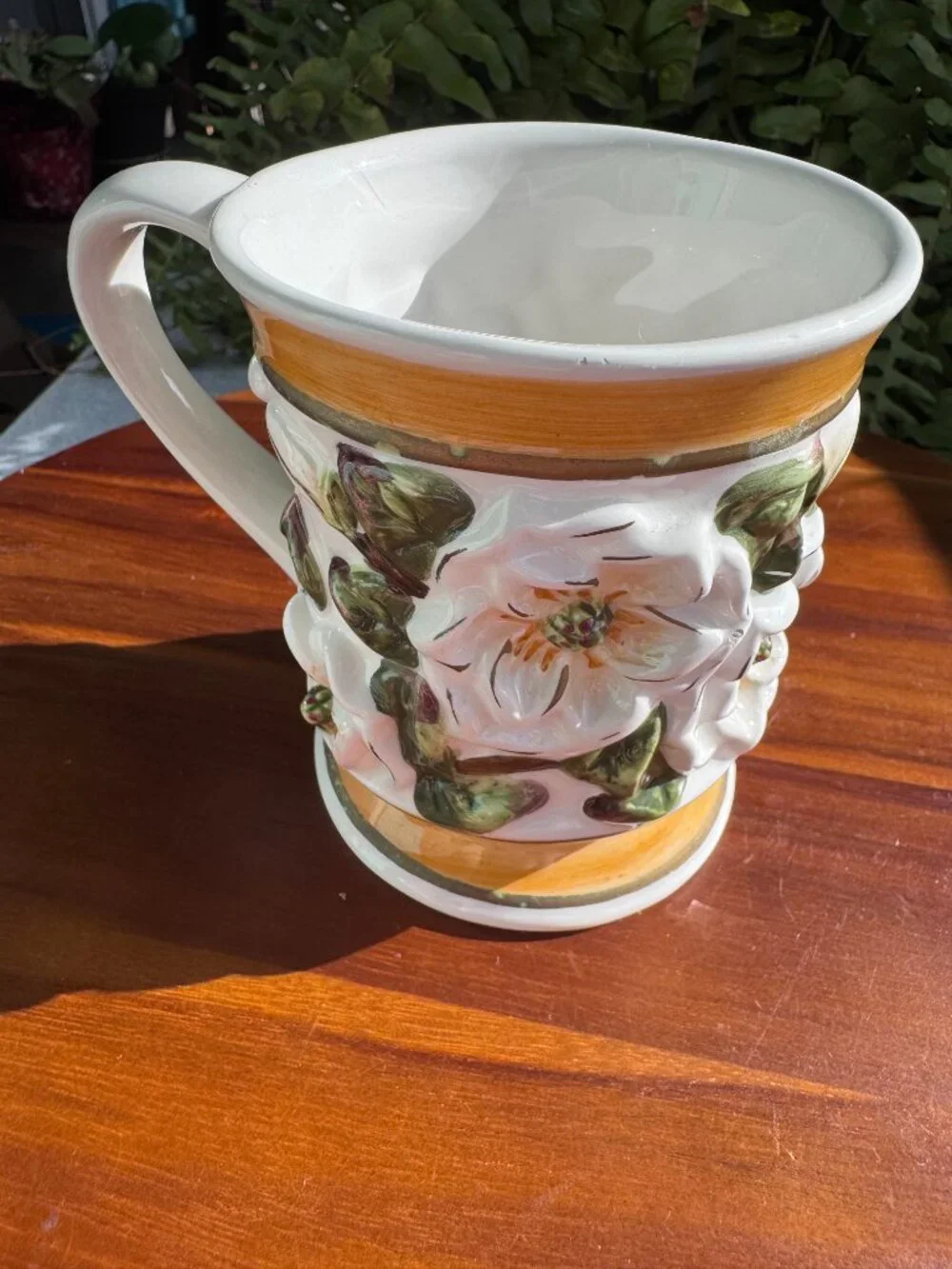 Vintage KK Ceramics 3D Magnolia Flower Coffee Mug